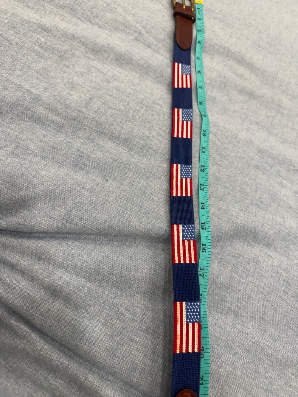 Smathers and Brandon Navy Blue American Flag Belt with Leather Trim Youth M
